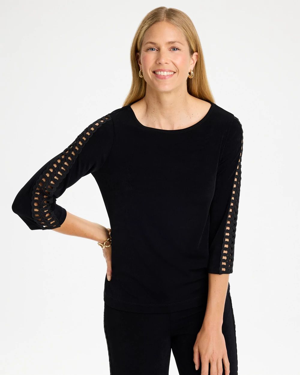 トップス 261ATDT-CSM20 Travelers™ Macrame 3/4 Sleeve Top | Chico's